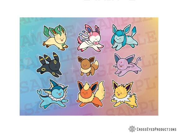 Pokemon Eevee And Eeveelutions Glossy Vinyl Kiss Cut A6 Sticker Sheet