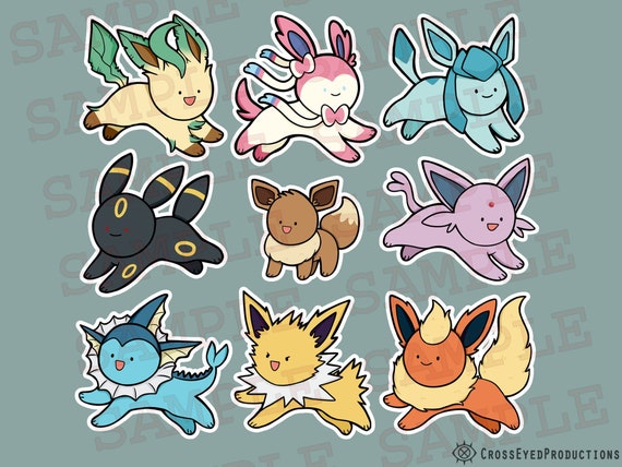 Pokemon Eevee And Eeveelutions Glossy Vinyl Kiss Cut Stickers