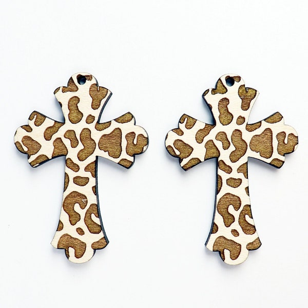 Leopard print Wood cross blanks, earring blanks, wood blanks