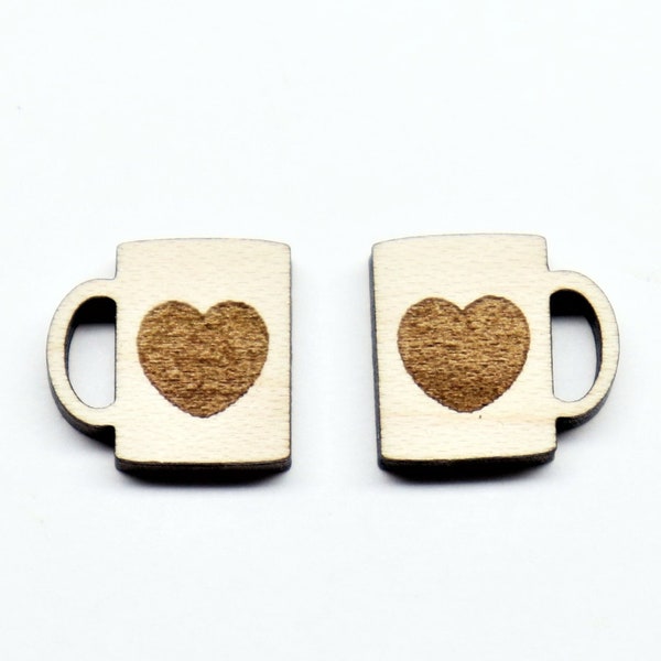 Coffee cup studs, DIY earrings, earring blanks, wood studs, sold per set