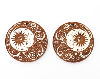 Sun and moon earrings, Round wood blanks,  wood earring blanks,  sold per set