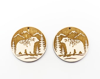 Bear earrings, earring blanks, wood cutouts