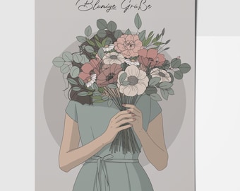 Rotberta Card, Flowery Greetings, Woman with Bouquet