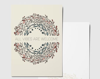 Postcard VIBES ARE WELCOME, Rainbow Greeting Card