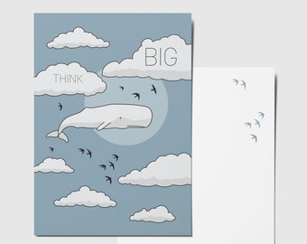 Postcard THINK BIG, whale greeting card