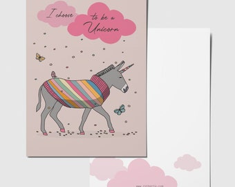 Postcard "I choose to be a Unicorn", Unicorn Donkey Greeting Card