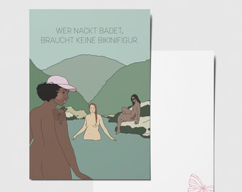Postcard NAKED BATHING BIKINI FIGURE, greeting card