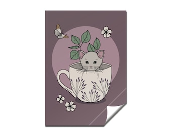 Sticker cat in the cup DIN A7