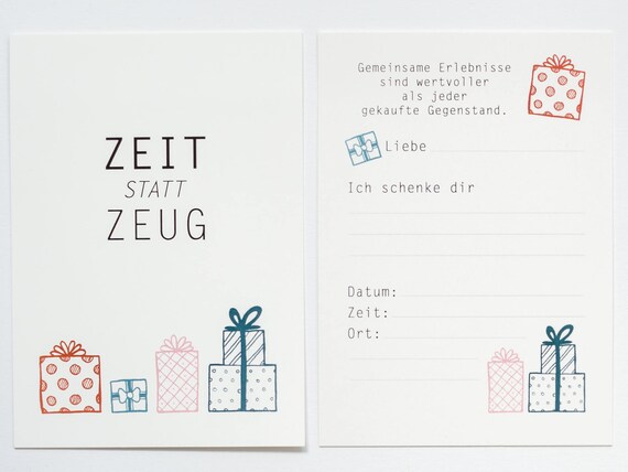 Postkartenset 5 Karten Postkarten Zeit Zeit Gutscheine Etsy