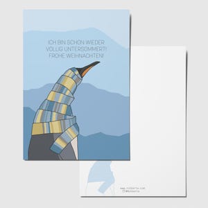 Postkarte VÖLLIG UNTERSOMMERT, Pinguin Weihnachtskarte