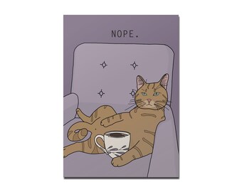 Rotberta Greeting Card Cat with Coffee Cup Nope