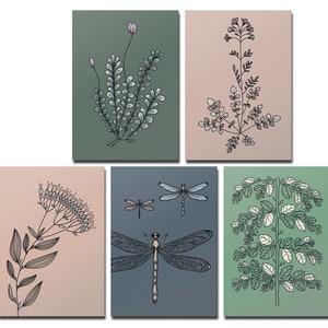 Poster Set Botanical, 5 Karten, DIN A5 und DIN A4