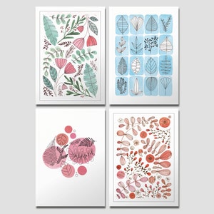 Set mit 4 Prints DIN A5, handgezeichnet, auf 300g Recyclingpapier gedruckt