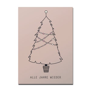 Postkarte Alle Jahre wieder, Tannenbaum altrosa