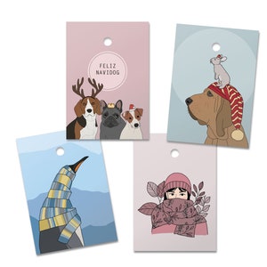 Geschenkanhänger Set Weihnachten, 8 Anhänger mit 4 Motiven