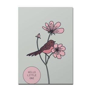Postkarte Hello Little One, Pink Robin, Rotkehlchen