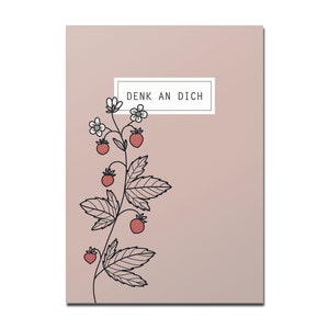 Postkarte Denk an dich, Erdbeere