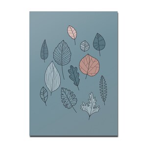 Postkarte Blätter, Muster blau