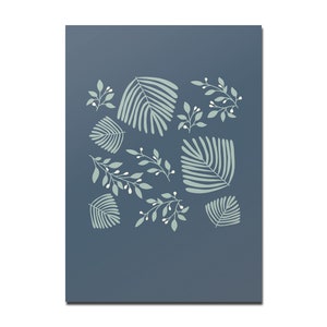 Postkarte Blätter und Blüten, Muster Blau