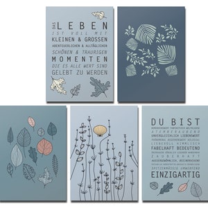 Set Postkarten Blau, 5 Karten, ab DIN A6