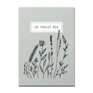 Postkarte Du fehlst mir, Wiese