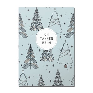 Postkarte Oh Tannenbaum, Muster eisblau