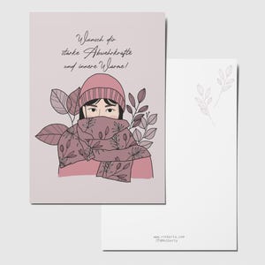 Postkarte AWEHRKRÄFTE & WÄRME, Frau mit Schal Weihnachtskarte
