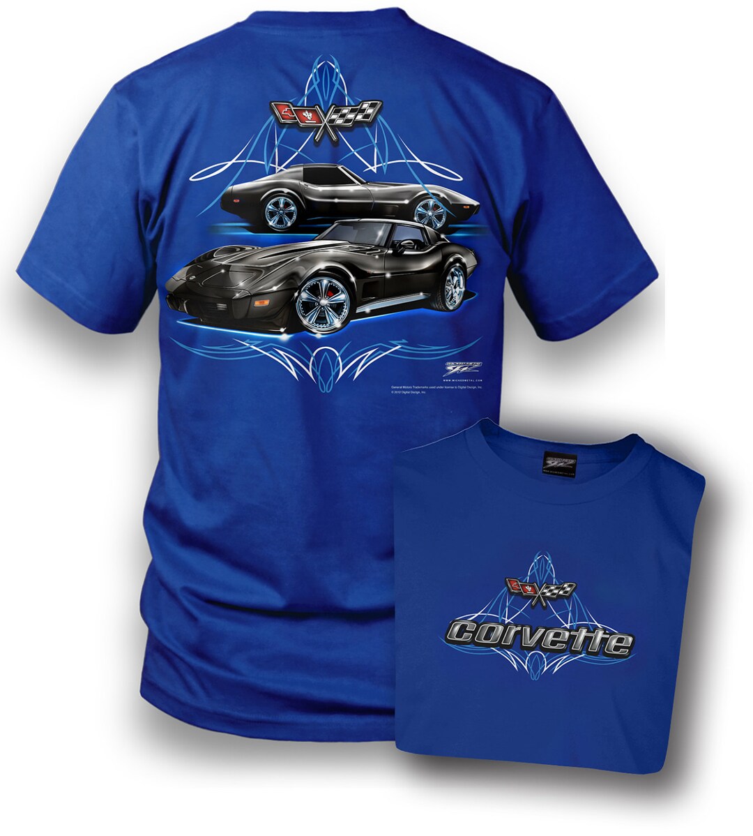 Wicked Metal Corvette Emblem T-Shirt - Men's Grey Graphic Tee, 100% Cotton