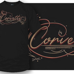 Corvette Pinstriped Script lettering - Corvette Script logo shirt