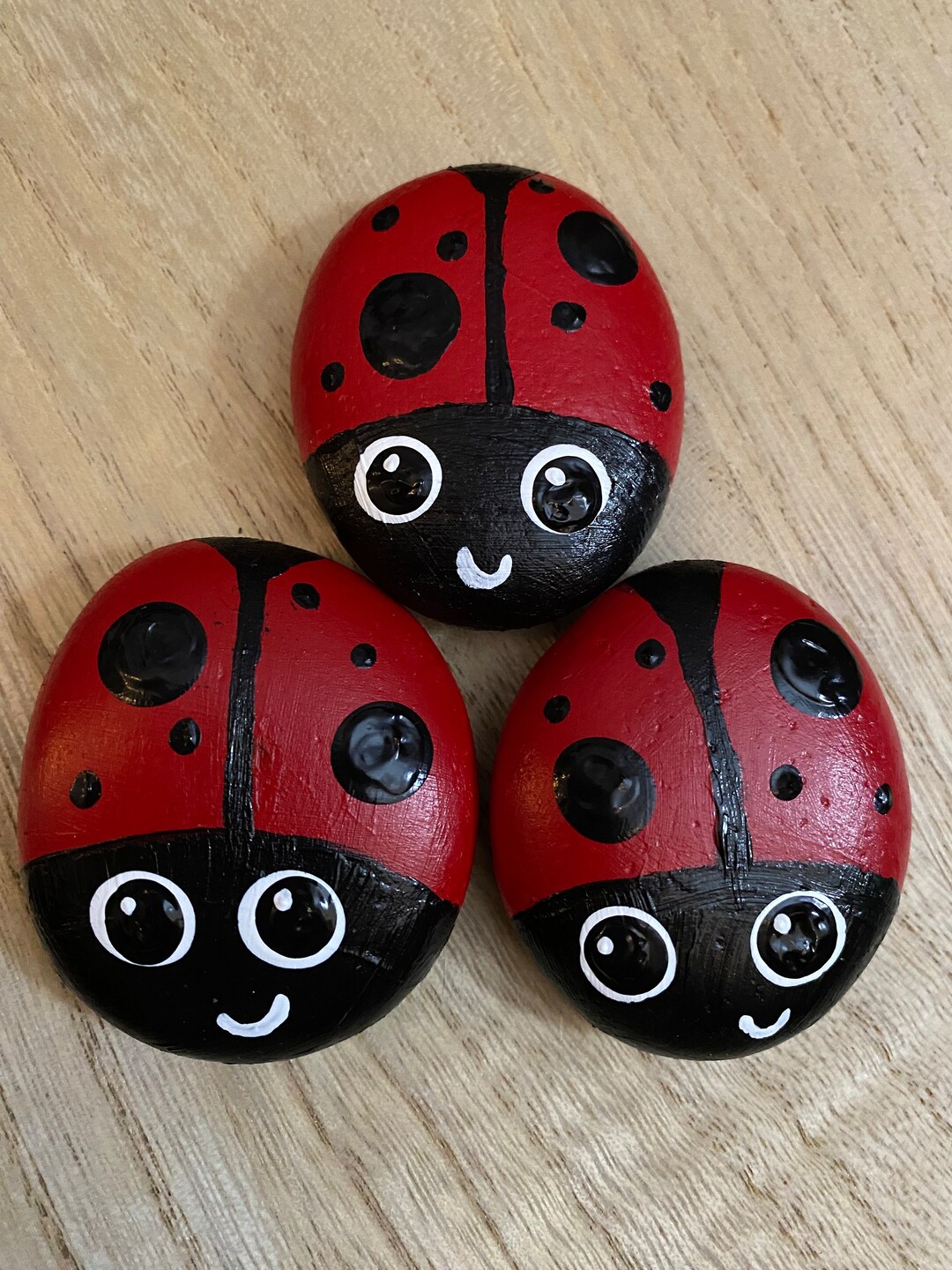 Handpainted Ladybug Garden Rocks 3 Pack sizes Vary Between 1.5in by 1