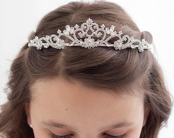 Tocado para niña de las flores, tiara de cristal, corona de regalo de cumpleaños para niñas, tiara de diamantes de imitación, tiara de primera comunión, tiara Marah para niña de las flores