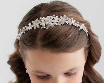 Corona para niña de las flores, tiara para niña de las flores, diadema para niña de las flores, tiara de diamantes de imitación, tiara de primera comunión, tiara para niña de las flores Marianna