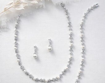 Set di gioielli con collana di perle, orecchini da sposa con perle, gioielli da sposa, set di gioielli da sposa, set completo di gioielli Kathy