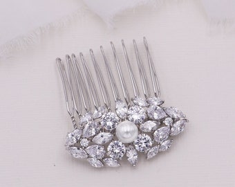 Bridal Pearl Crystal Comb, Bridal Comb Crystal, Wedding Crystal Hair Comb, Hair Comb, Carol Pearl Comb -75