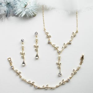Bruiloft sieraden set, kristallen bruids parel sieraden set, roségouden sieraden set, Carla Vine parel sieraden set 40 afbeelding 6