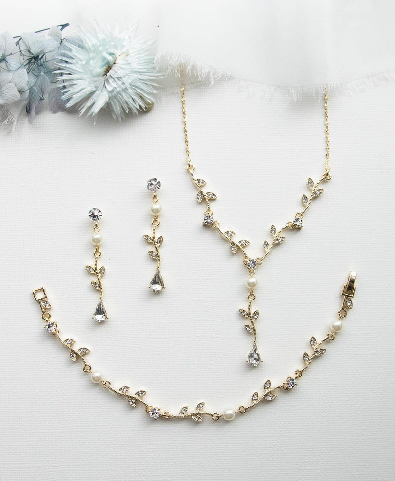 Bruiloft sieraden set, kristallen bruids parel sieraden set, roségouden sieraden set, Carla Vine parel sieraden set 40 afbeelding 6