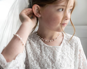 Flower girl jewelry set Pearl, Flower Girl Jewelry, Flower Girl Gift, girls pearl necklace, childrens pearl jewelry, Mackenzie Flower Girl