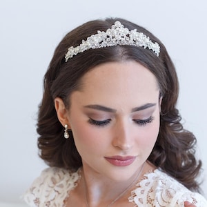 Bridal Tiara Pearl Silver, Wedding Tiara Pearl, Crystal Wedding Tiara, Wedding Tiara, Amelie Pearl Tiara