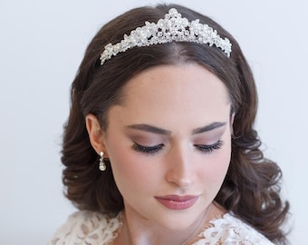 Bridal Tiara Pearl Silver, Wedding Tiara Pearl, Crystal Wedding Tiara, Wedding Tiara, Amelie Pearl Tiara