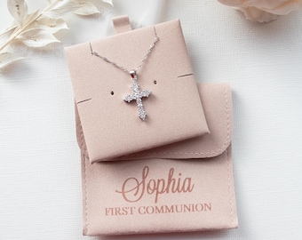 First Communion Cross Sterling Silver Necklace, Gift for First Communion, Girls Personalized Jewelry Gift