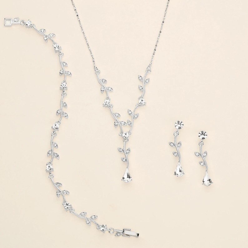 Bruiloft sieraden set, kristallen bruids parel sieraden set, roségouden sieraden set, Carla Vine parel sieraden set 40 afbeelding 5