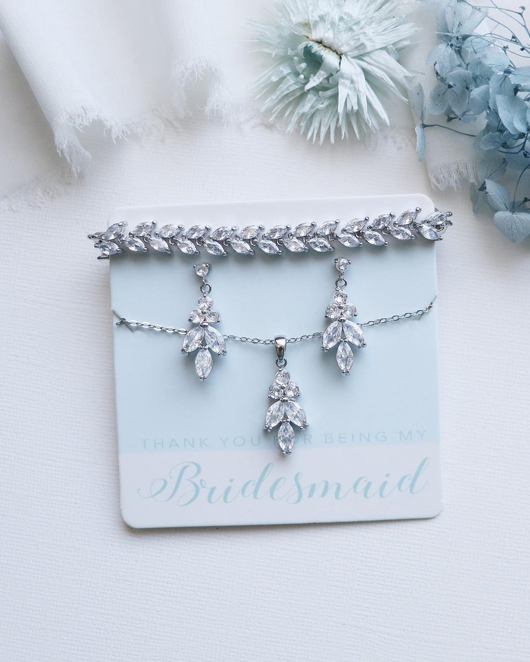 Bridesmaid Jewelry Set Silver, Bridesmaid Proposal Gift, Leaf