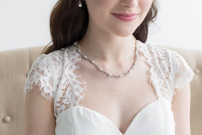 Gold Pearl Collar Necklace Jewelry Set, Wedding Jewelry with Pearls, Bridal Jewelry Set, Kathy Full Gold Jewelry Set image 12