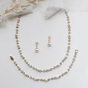 Gold Pearl Collar Necklace Jewelry Set, Wedding Jewelry with Pearls, Bridal Jewelry Set, Kathy Full Gold Jewelry Set image 6