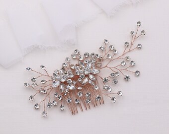 Crystal Comb Rose Gold, Large Wedding Hair Comb, Handmade Wedding Comb, Crystal Bridal Comb, Flora Crystal Rose Gold Hair Comb -75