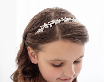 Flower Girl Crown, Flower Girl Tiara, Wedding Headpiece, Girls Pearl Tiara, First Communion Tiara, Sophia Crystal Pearl Flower Girl Tiara