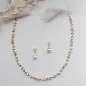 Gold Pearl Collar Necklace Jewelry Set, Wedding Jewelry with Pearls, Bridal Jewelry Set, Kathy Full Gold Jewelry Set image 8