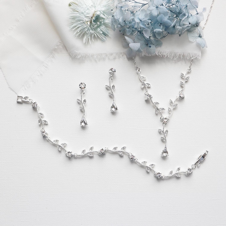 Bruiloft sieraden set, kristallen bruids parel sieraden set, roségouden sieraden set, Carla Vine parel sieraden set 40 afbeelding 3