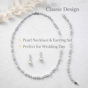 a classic design set consisting of a pearl necklace and earrings set, perfect for a wedding day.
