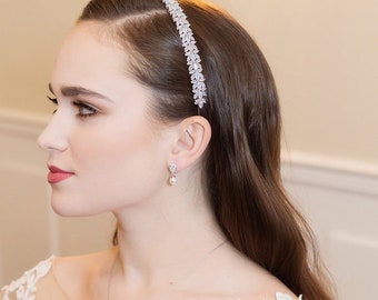 Headband Wedding, bridal wedding headband, wedding headpiece, cubic zirconia tiara, rhinestone, Alonda CZ Headband -50